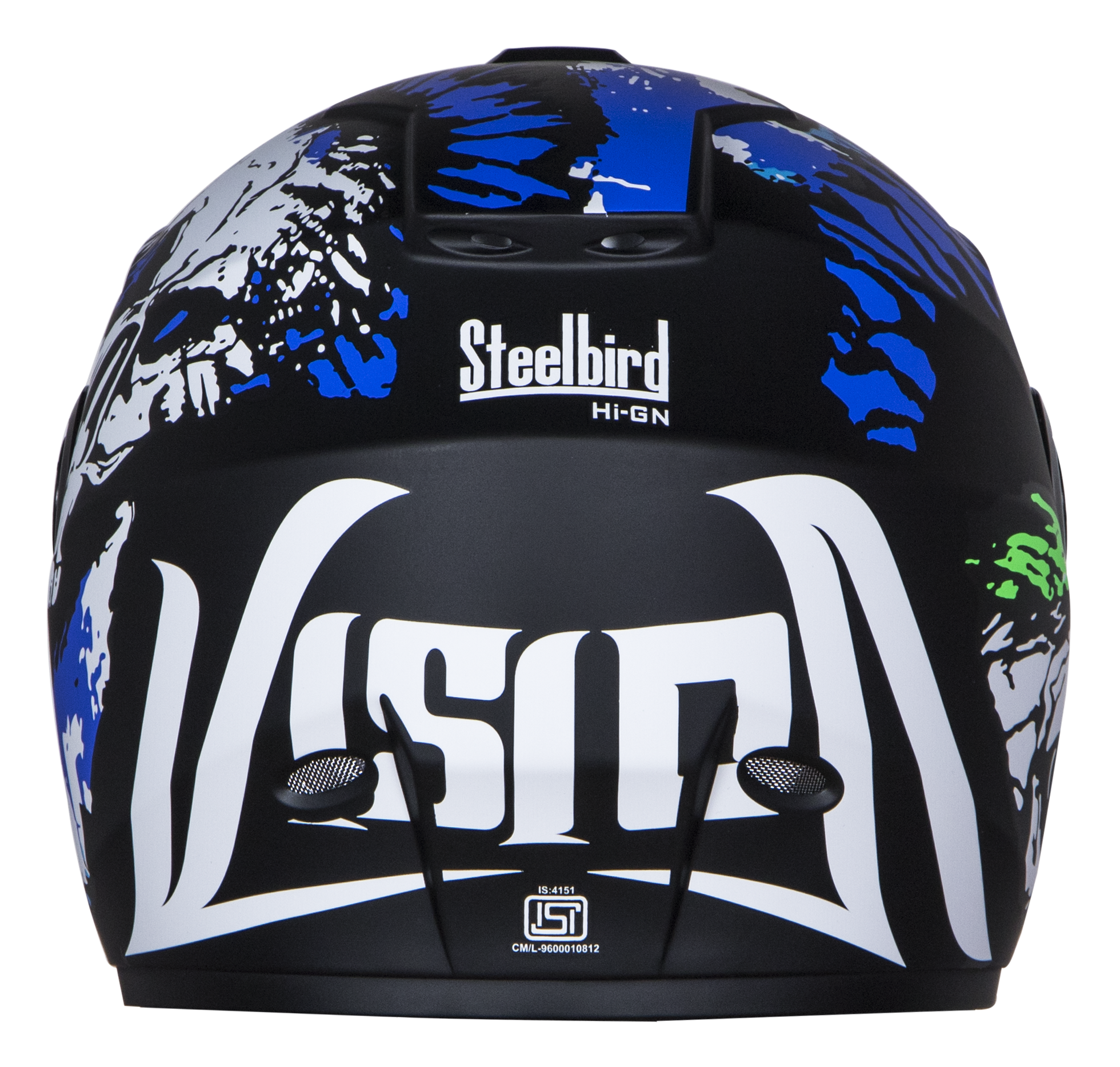 SBH-11 Vision Skull Mat Black With Blue( Fitted With Clear Visor Extra Smoke Visor Free)